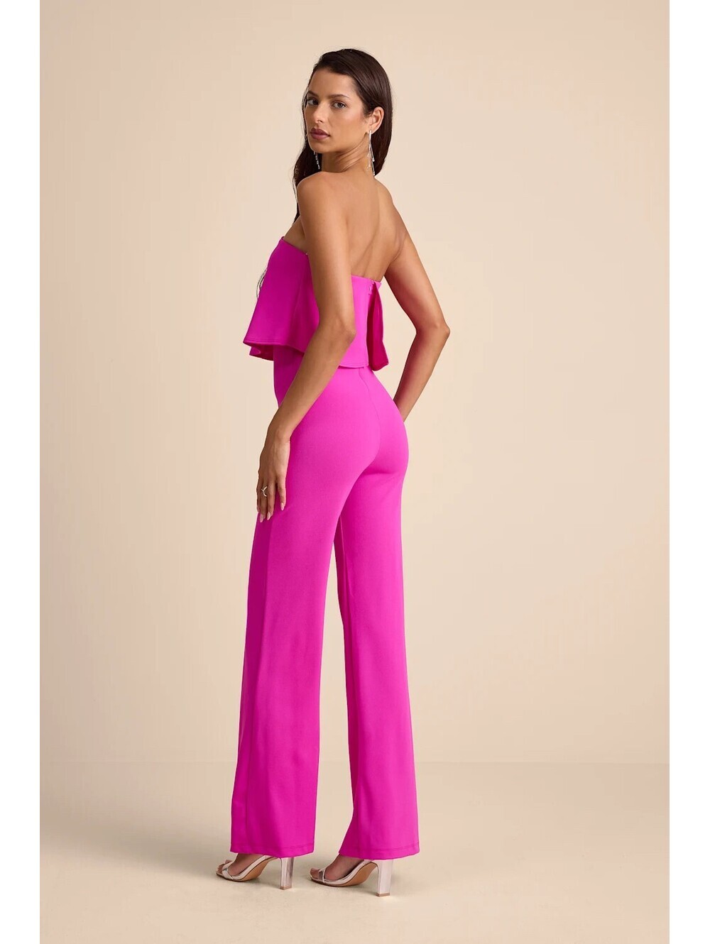 Strapless Fuchsia Jumpsuit with Wide Legs - Picture 4 of 5
